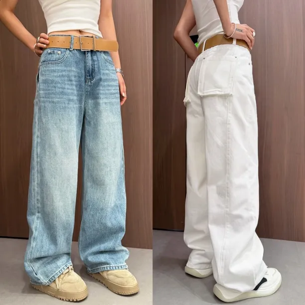 Aila｜新款韩版设计感洋气休闲牛仔裤直筒2025阔腿裤高腰