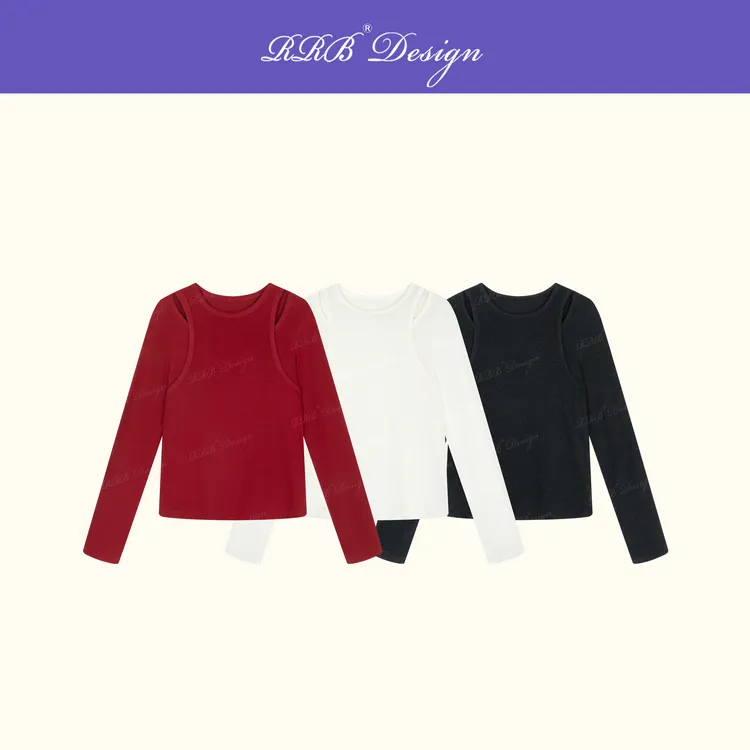 RRB Design“假两件”绵羊毛莱赛尔百搭显瘦圆领休闲舒适长袖上衣