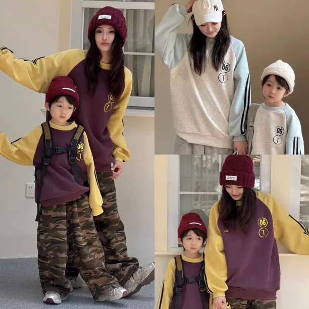 亲子装母子一家三口运动服长袖卫衣秋季2025新款洋气高端母女装潮