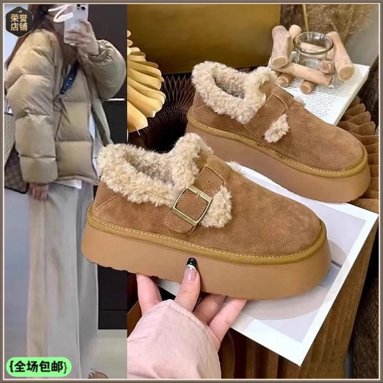 保暖厚底时尚网红外穿防滑棉鞋毛毛雪地靴女2025秋冬季新款中跟厚