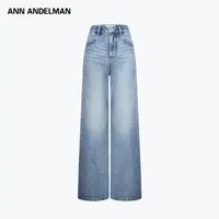 ANN ANDELMAN25秋牛仔裤微弹设计师裤子印花休闲风阔腿裤长裤女士