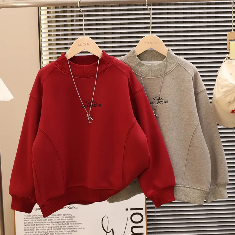 童装儿童加绒卫衣2025新款男女童秋冬装加厚保暖半高领绒衫宽松潮