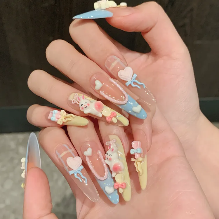 【小熊游园会】2025新款马卡龙卡通可爱俏皮美甲纯手工穿戴甲甲片