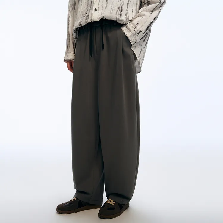 流石夏季男装裤子莱赛尔天丝宽松弯刀裤25年春款男士透气直筒长裤