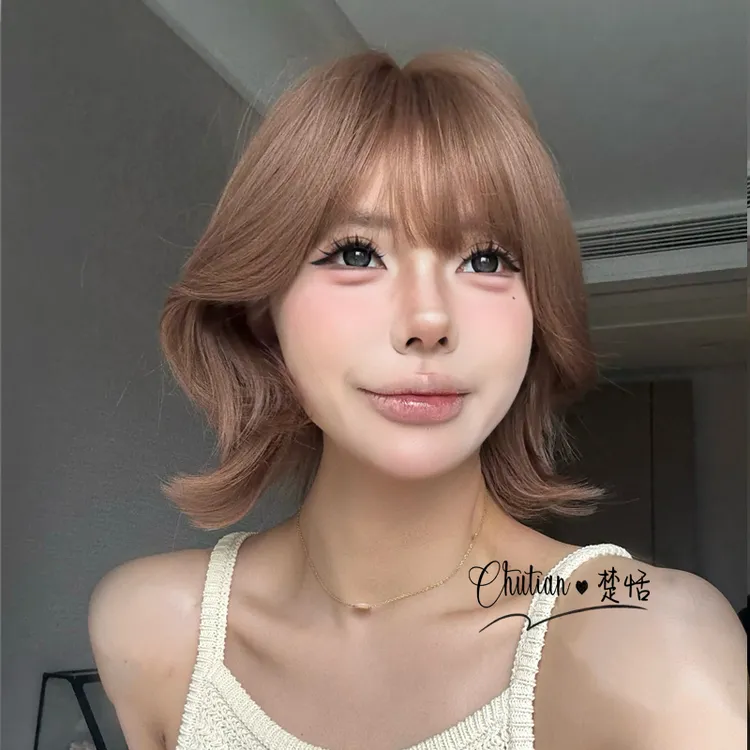 KuKu公主-【免发网精修·粉棕短】精修假发女短发短卷发外翻短发