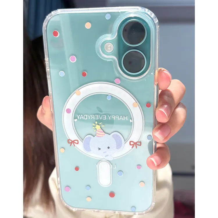波点小象适用苹果16promax15/14高级手机壳13/12大孔透明磁吸壳女