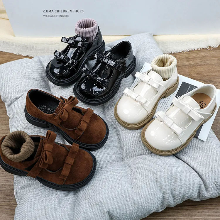 女童蝴蝶结漆皮小皮鞋简约百搭乐福鞋2025春季新款小女孩软底单鞋