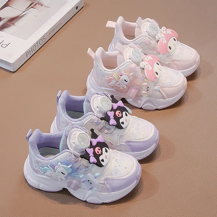 库洛米女童纽扣鞋皮面防滑老爹鞋中大童春秋新款时尚运动鞋C