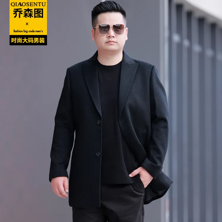 秋冬加肥加大码呢子大衣男士胖子肥佬宽松休闲西装领纯羊毛呢外套