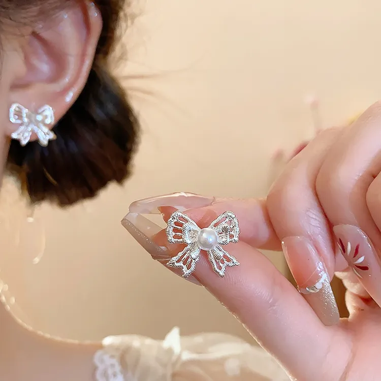 冷淡风蝴蝶结银针耳钉女小众设计感耳环轻奢高级感气质耳饰4194