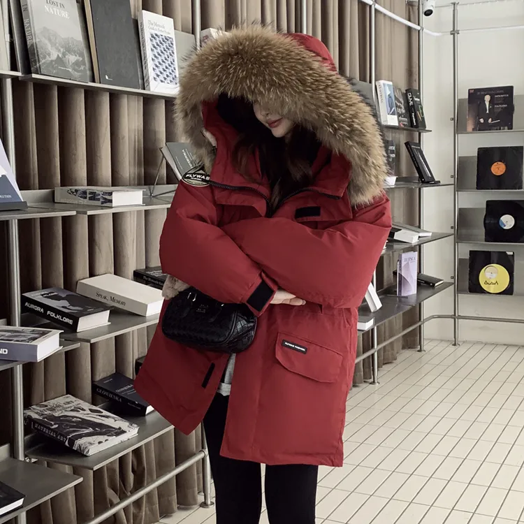 2026加肥加大女装冬季新款加厚收腰连帽大毛领工装派克羽绒服254