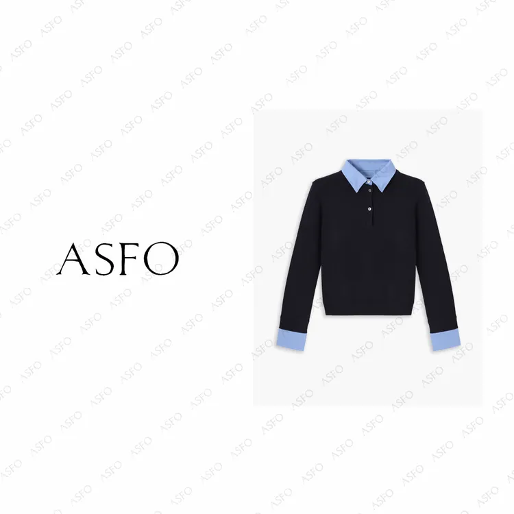 【AS静泊】25新高级学院气质假两件休闲百搭羊毛POLO衫AS25DXS00911