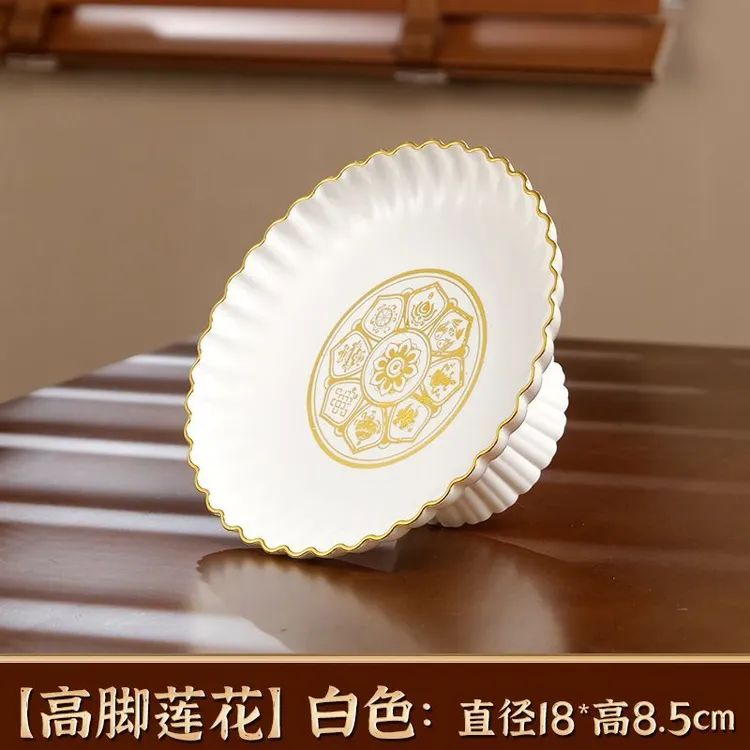 白色塑料果盘金边花边设计家用供盘水果糖果盘餐桌摆件仿陶瓷圆形