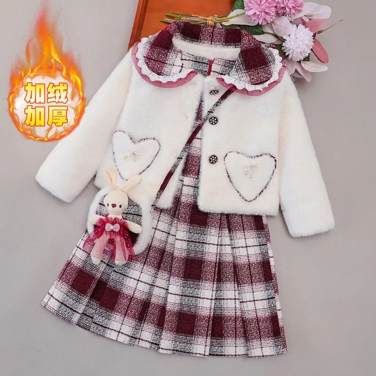 女童冬装加厚连衣裙冬裙秋冬洋气儿童女孩公主裙冬季套装裙过年裙