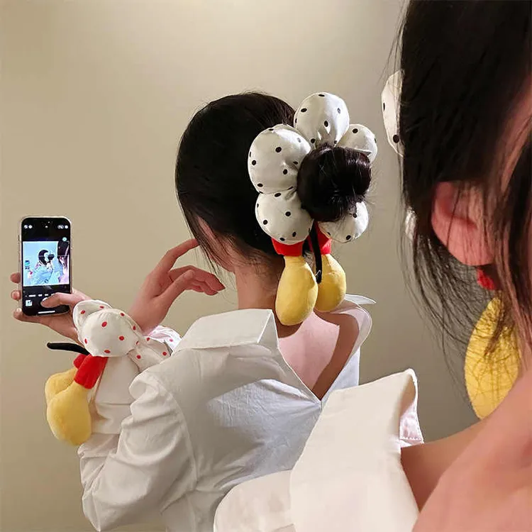 新款!可爱搞怪米奇屁股波点大肠发圈皮筋女丸子头高级感发饰头绳