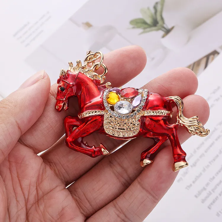 双面红马钥匙扣女精致挂件中国风汽车钥匙链男高级钥匙圈环挂饰cy