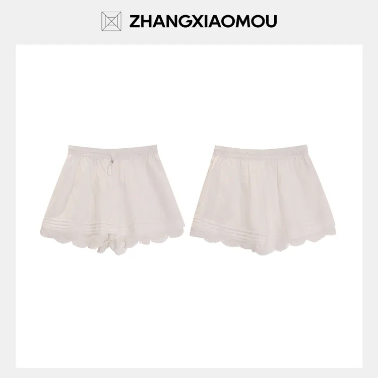 张小某休闲短裤女时尚洋气天丝亚麻蕾丝边富家千金气质短裤K1582