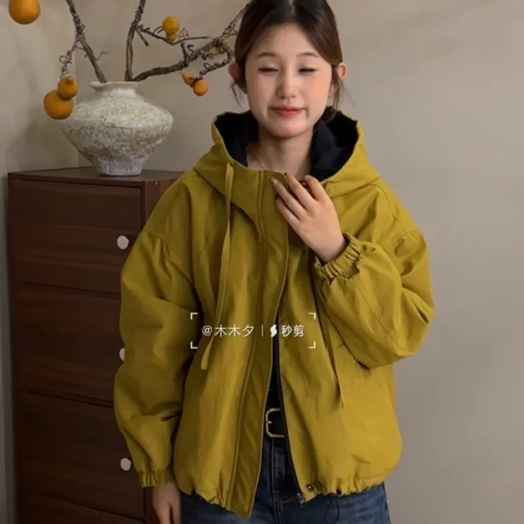 25373短外套短款连帽上衣女小个子上衣秋冬季加棉冲锋衣小棉服