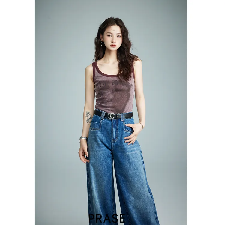 PRASE·噜【复古甜心】微胖轻奢设计款秋美式印花针织背心PR506E101