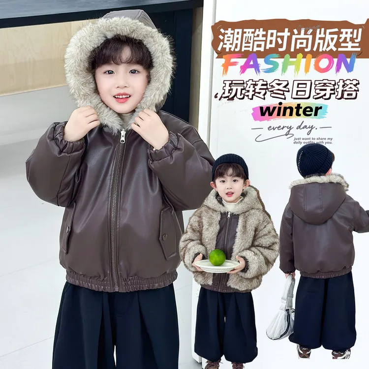 男童冬装加绒皮衣外套儿童秋冬款双面穿炸街冬季新款宝宝加厚大衣