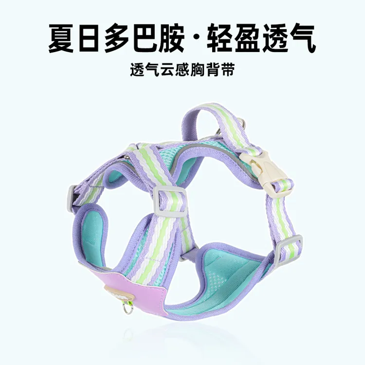 小型犬胸背狗狗胸背带轻便不沾毛撞色时尚外出透气网布小狗牵引绳