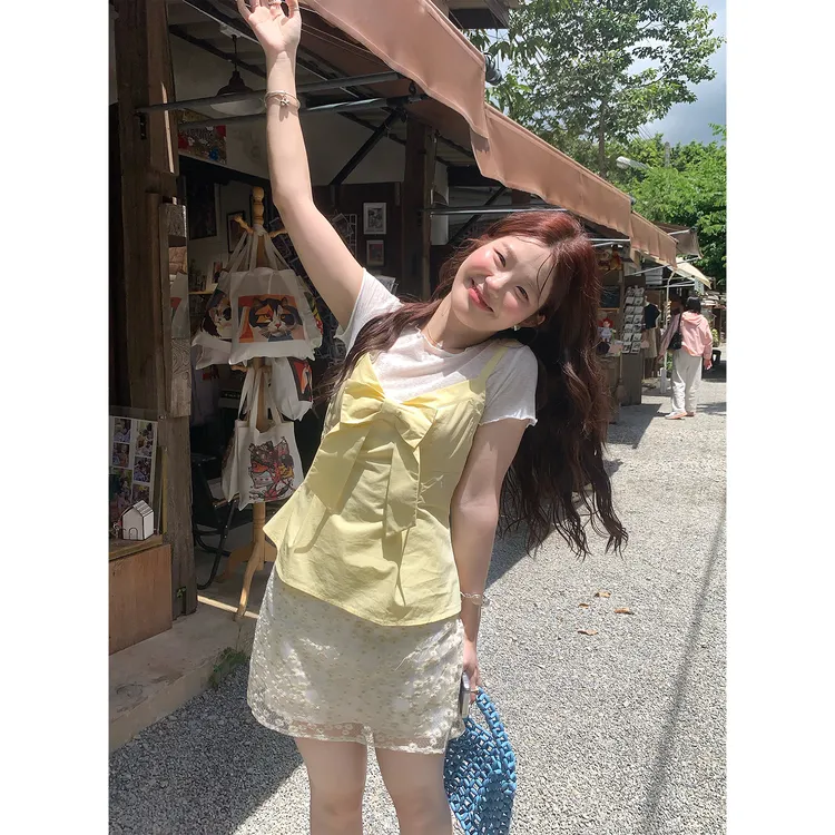 火火火【蝴蝶结日记】韩系别致蝴蝶结v领吊带D34829HH52