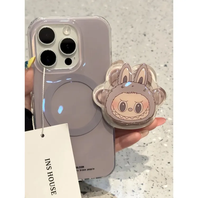 简约灰紫色龇牙小动物适用iphone16promax手机壳苹果15pro磁吸17p