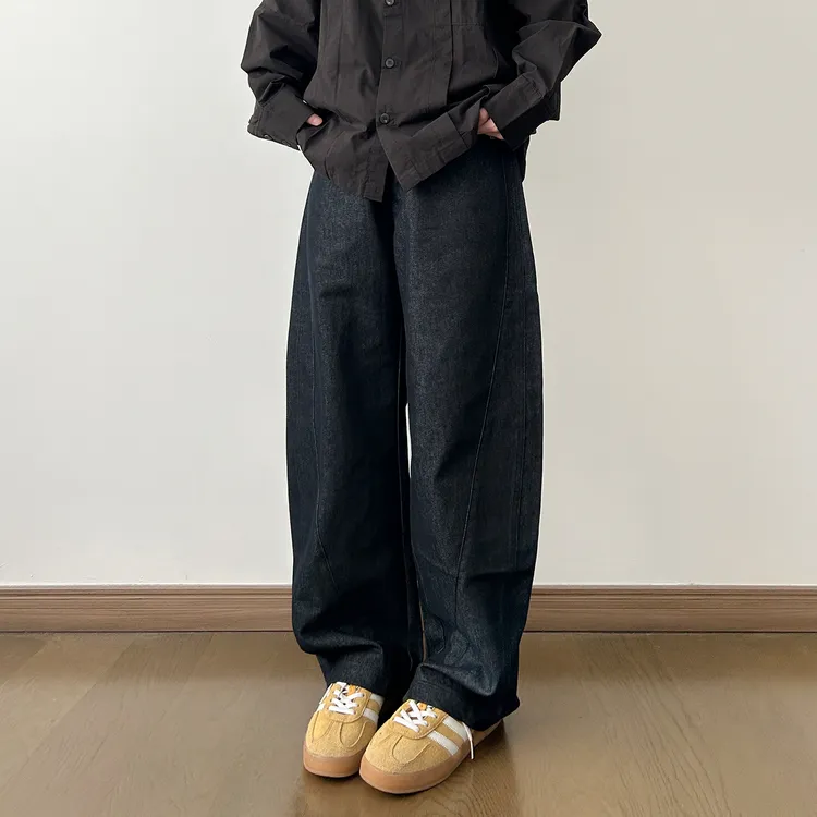 25AW 秋季复古原牛百搭宽松弯刀直筒阔腿牛仔裤男女同款休闲长裤