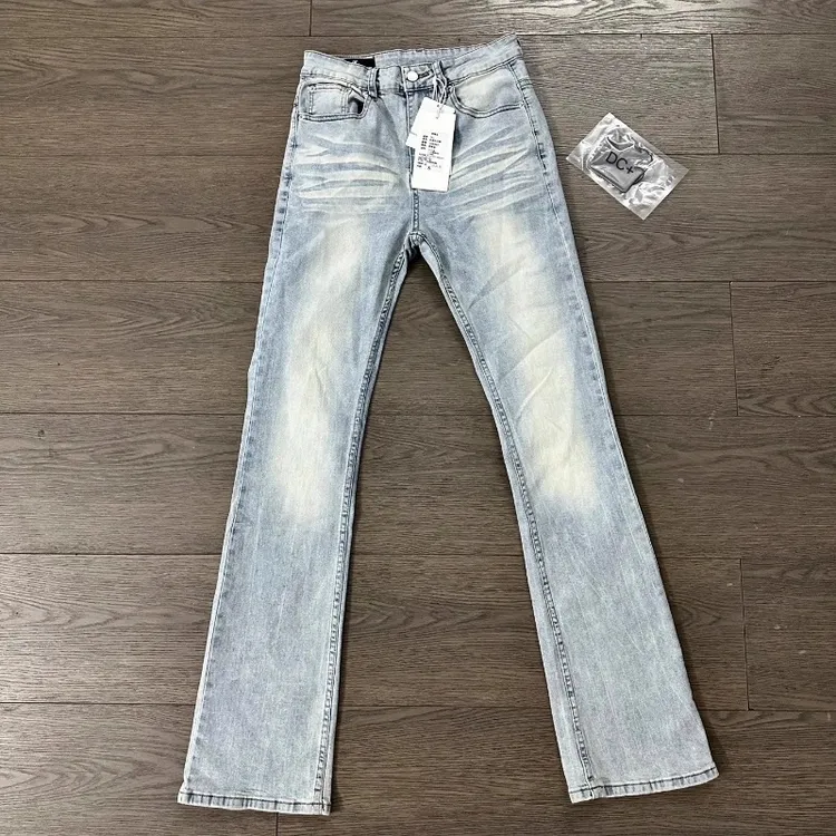 美式水洗浅蓝cleanfit牛仔裤高街ins潮长裤直筒微喇显瘦裤子6698