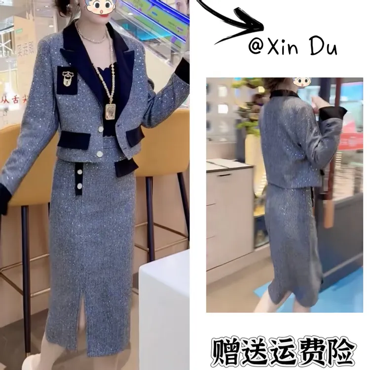 2025秋季新款时尚显瘦气质女士网红洋气两件套百搭款D23335