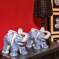 【ZC·宗宸家居】青花陶瓷大象摆件(一对孤品)客厅玄关艺术装饰品