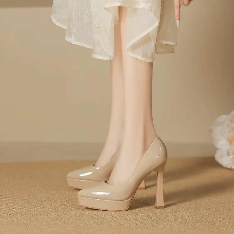 新款防水台不累脚单鞋女气质尖头细跟高跟鞋伴娘宴会职业工作鞋 