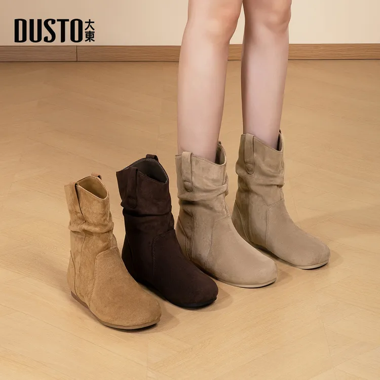 大东勃肯小短靴2025秋冬加绒时髦流行靴子女低跟平底套脚女鞋0225