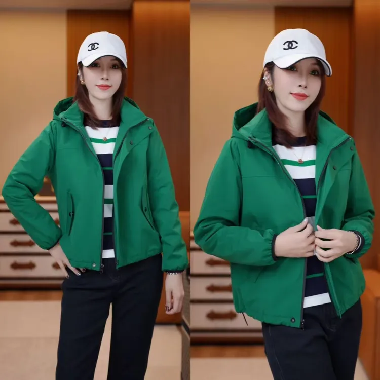 JDND轩羽【祖母绿冲锋衣】羊毛撞色外套拼接连帽加厚冲锋衣XY25585