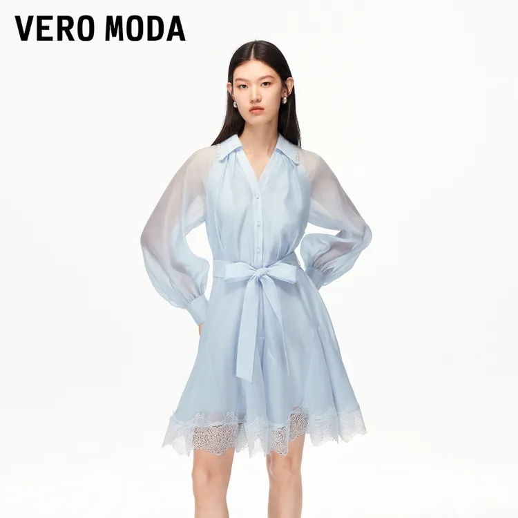 Vero Moda连衣裙【月光裙】2025新款优雅法式蕾丝饰边腰带32537D002