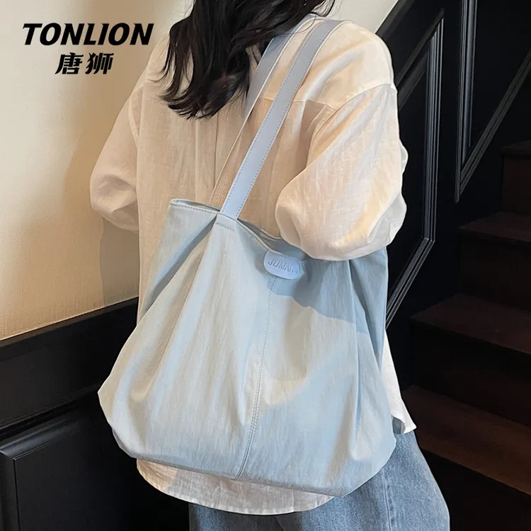 tonlion/唐狮单肩包日系简约休闲托特包可折叠布包韩版大容量包包