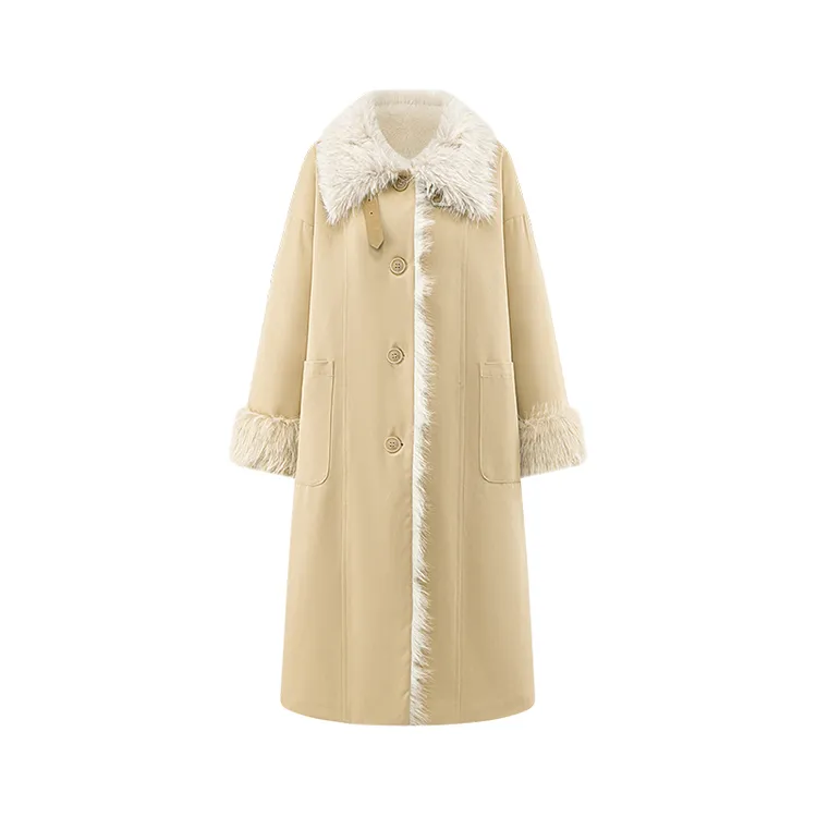 纯色通勤翻领单排扣加厚保暖长款外套女春季