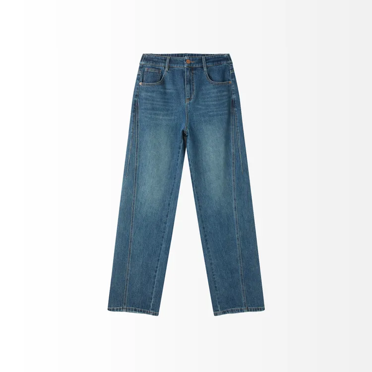 理想裤|高腰窄版直筒牛仔裤显瘦四面弹水洗弹力秋松紧腰阔腿长裤