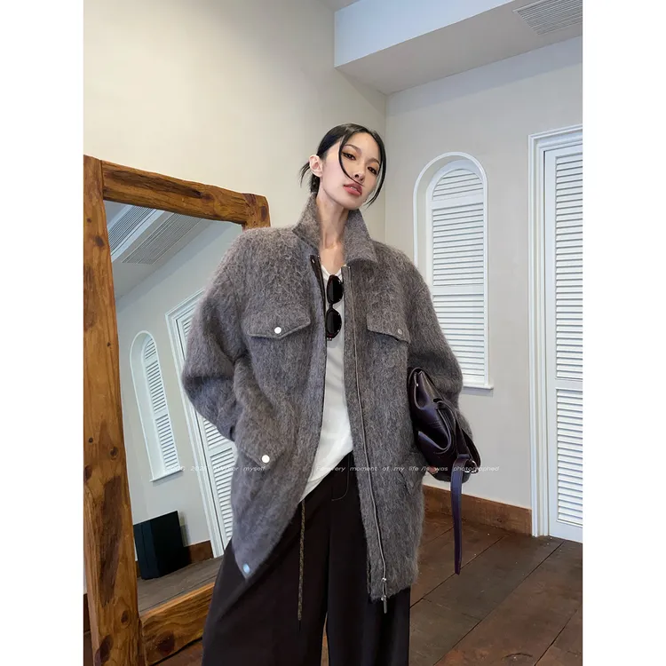 JCCC影子【大地初绒】灰咖色复古拉毛工艺苏力羊毛夹克外套JE4BAT19