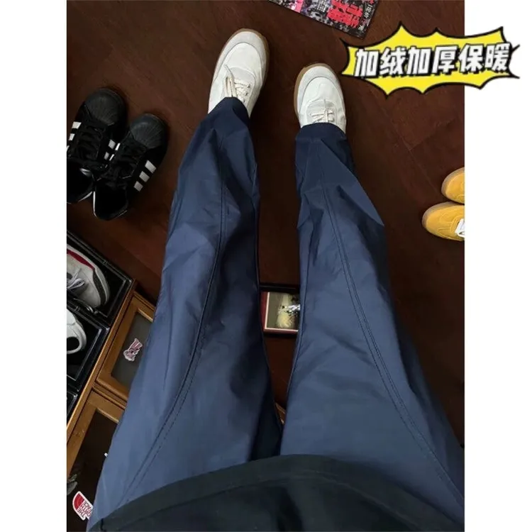 加绒加厚斜切冲锋裤男款秋冬天保暖直筒裤子休闲运动弯刀工装裤潮