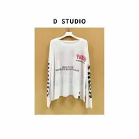 D STUDIO 裂纹字母印花罩衫长袖T  D3167