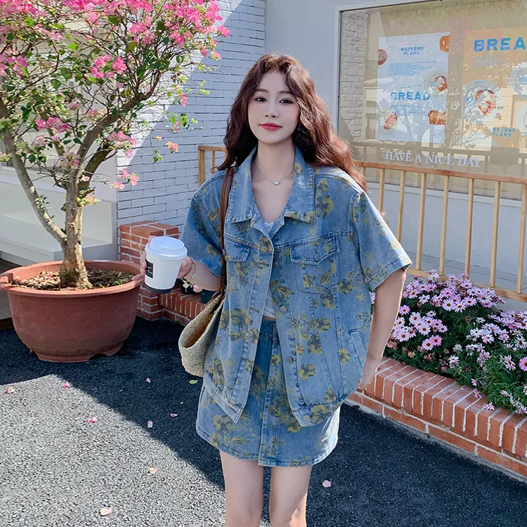 蓝色牛仔外套短裙两件套女2025年夏季新款时尚独特绝美减龄套装裙