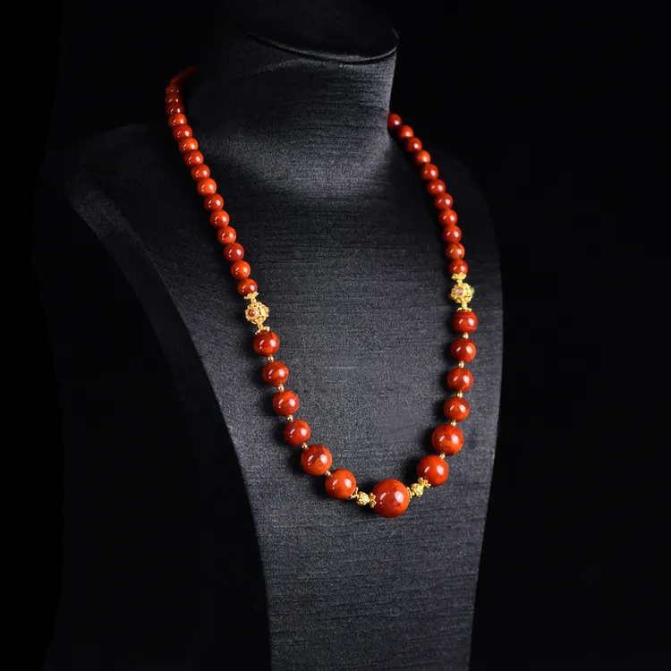 戊申堂【晚妆】天然南红12mm非遗珠琏项链百搭塔链国风珠宝中式