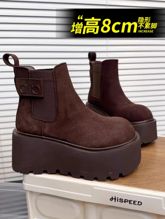 小个子厚底增高8cm真皮字母松糕勃肯鞋2025新款休闲雪地棉短靴女
