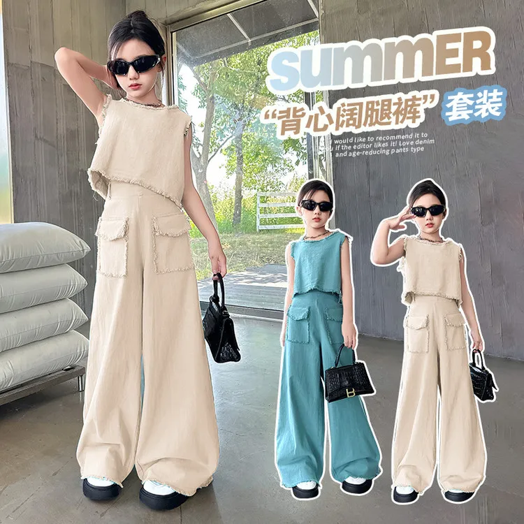 婴儿装藏装宝宝衣服拍摄服装道具儿童毛边水洗棉休闲两件套装上架