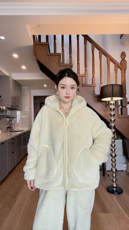 甜美女冬宽松加厚加绒睡衣时尚睡衣家居服套装冬款