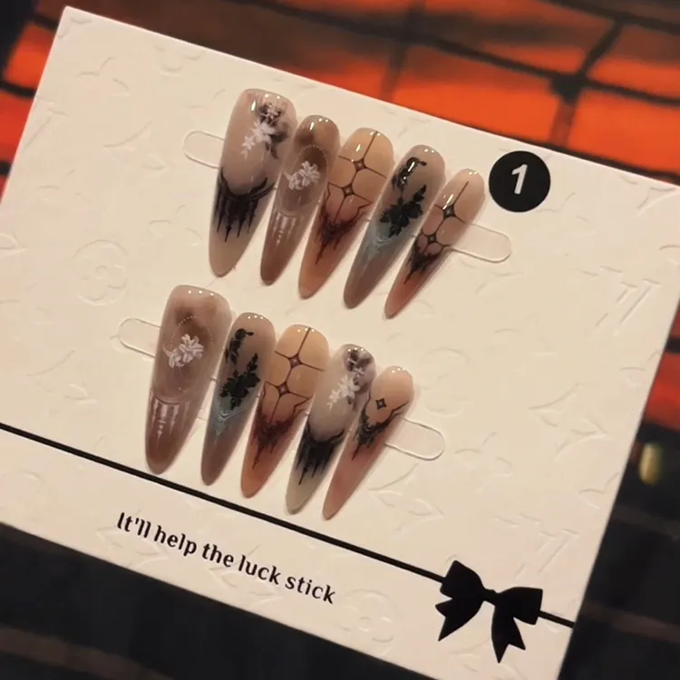 古堡哥特晕染暗黑美拉德穿戴式美甲10片长尖