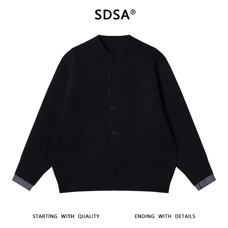 SDSA男士秋冬新款痞帅男装美式拼接纽扣圆领针织衫休闲慵懒风毛衣