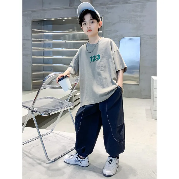 男童夏装套装2025新款洋气夏季儿童短袖男孩帅酷时髦薄款炸街衣服