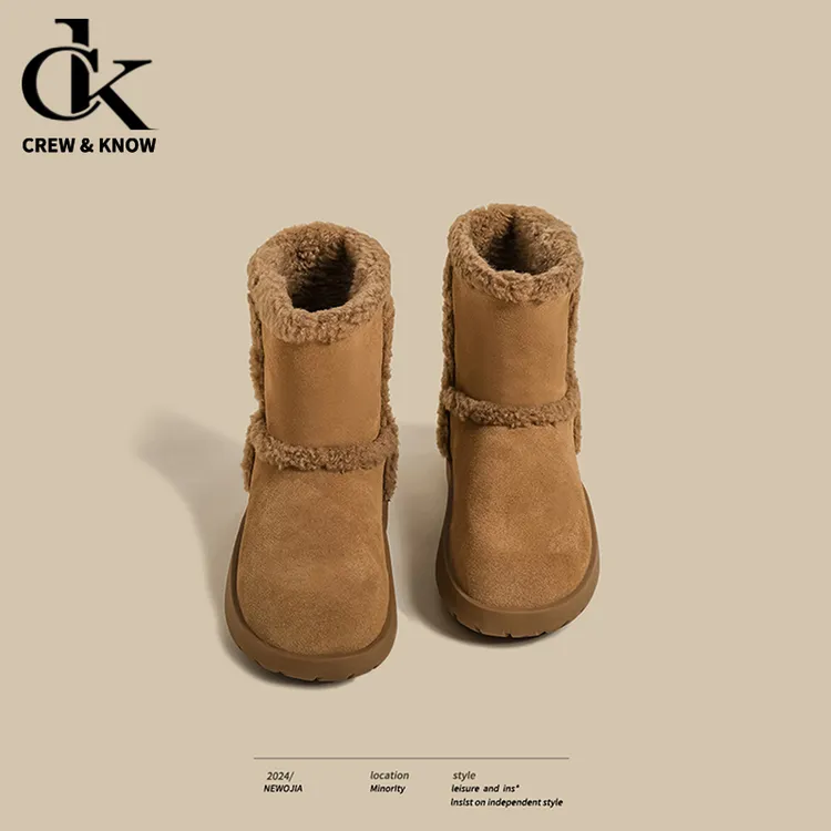 【Crew&Know轻奢正品】韩系保暖~东北雪地靴女2025秋冬栗色